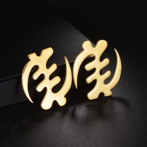 Adinkra Symbol Women&#39;s Earrings Silver and Gold Pendant Earring Adinkra Codes Pendant Ancient Gye Nyame Ghana Jewellery African Symbols Stud