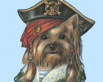 Yorkie Art Print Pirate Yorkshire Terrier Art Gifts for Yorkie Mama Kids Room Decoration