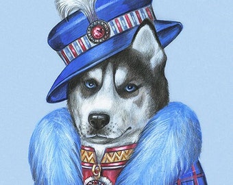 Siberian Husky Gift Art Print Original Dog Art Malamute Husky Dog Mama