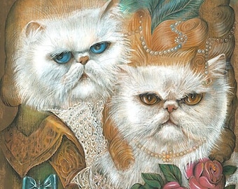 White Persian Cat Art Print Rococo Decoration Coquette Room Cat Love