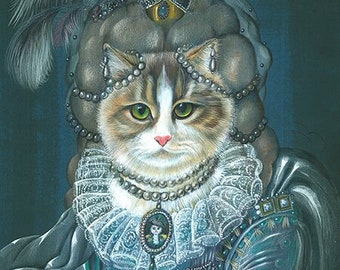 Cat Queen Art Print Cat Painting Royal Cat Mom Gifts Cat Home Decor Classical Cat Portrait