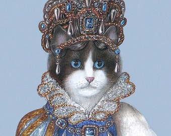 Cat Art Print Cat Empress Napoleon Cat Painting Gift for Cat Lady Cat Mom Cat Decoration