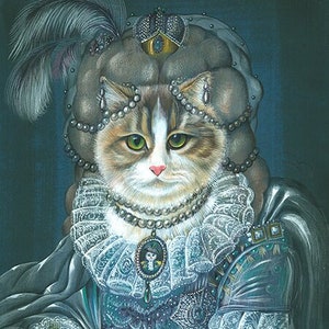 Cat Queen Art Print Cat Painting Royal Cat Mom Gifts Cat Home Decor Classical Cat Portrait