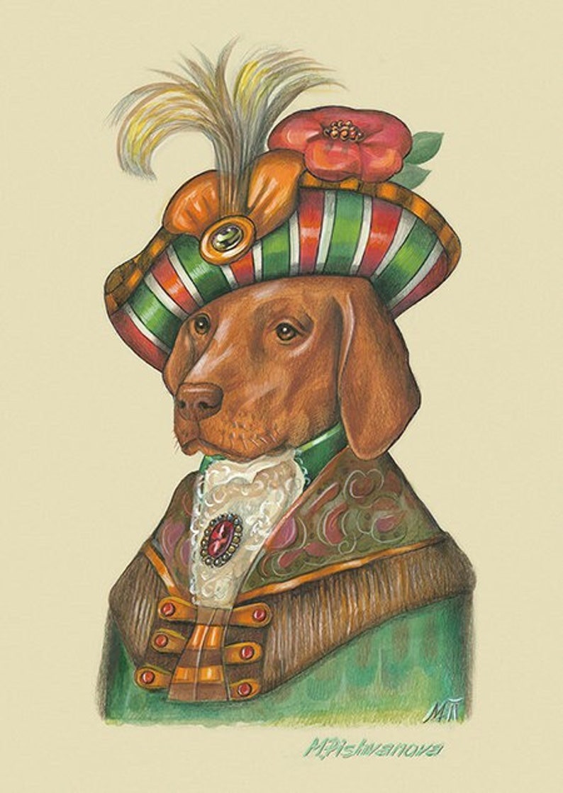Vizsla Gifts Dog Breed Art Print Dog Portrait Royal Dog Painting image 1