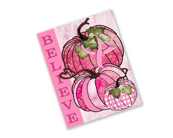 Pink Pumpkin Believe Breast Cancer Awareness Metal Wreath Sign