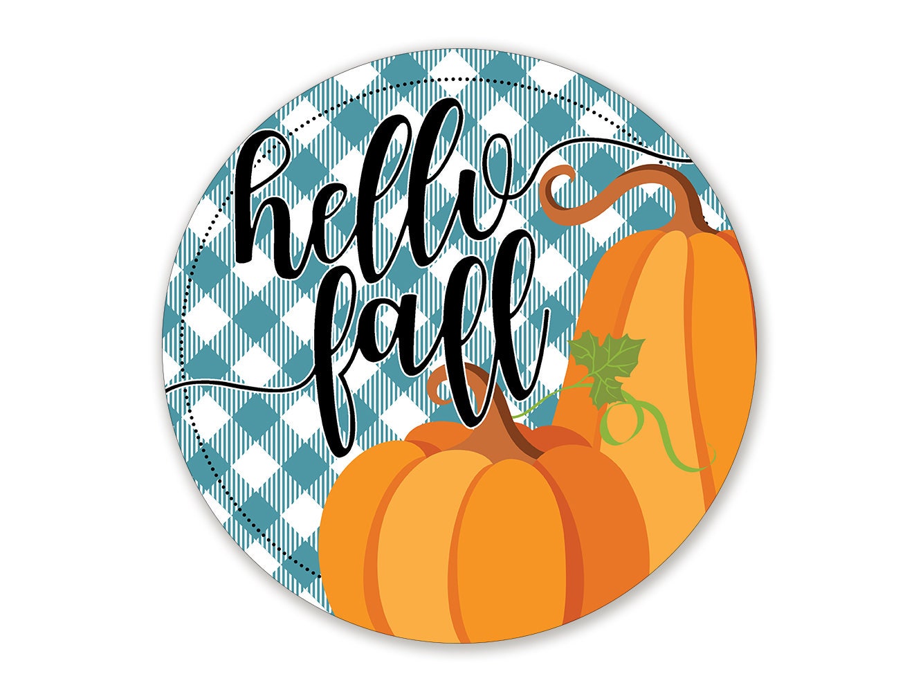Hello Fall Plaid Pumpkin Circle Shaped Fall Wreath Sign | Etsy