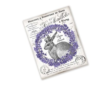 French Lavendar Bunny Easter Sign - Gray Bunny With Purple Flower Easter Decoration