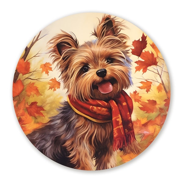 Fall Yorkie Dog Wreath Sign, Dog In Autumn Leaves Wreath Attachment, Signs for Fall Wreaths, Harvest Decor, Gift for Dog Lover
