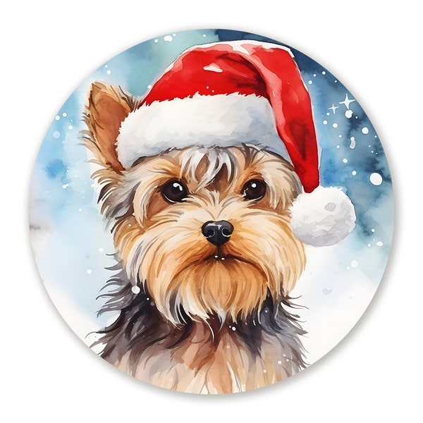 Christmas Yorkie Dog Wreath Sign, Dog In Santa Hat Wreath Attachment, Metal Wreath Signs, Gift for Dog Lover