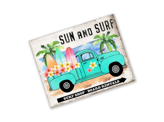 Beach Themed Wreath Attachment Sun and Surf Wreath Sign Summer Truck Sign For Wreath