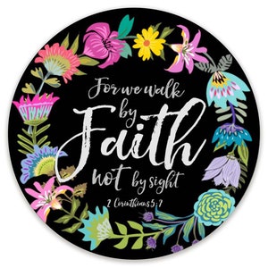 For We Walk By Faith Not By Sight 8" Circle Sign for Wreaths - 2 Corinthians 5:7 Scripture - Christian Home Decor - Scripture Wreath Sign