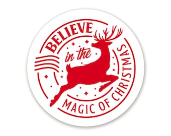Believe in the Magic Red Reindeer Stamp Christmas Wreath Sign - Choose Your Size Round Wreath Attachment