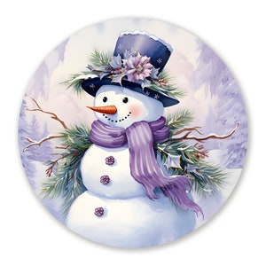 Lavender Floral Snowman Wreath Sign, Christmas Snowman Wreath Attachment, Metal Signs for Christmas Wreaths, Winter Wreath Accent