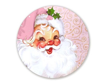 Pink and Gold Vintage Santa Sign - Santa Wreath Sign for Christmas Wreaths - Choose Your Size Circle Shaped Wreath Attachment