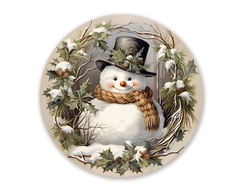Segno di corona di pupazzo di neve rustico, attaccamento di corona di pupazzo di neve di Natale, segni per ghirlande di Natale, Woodland Winter Decor