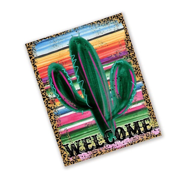 Serape Stripe Cactus Welcome Sign For Wreaths - 8x10 Metal Wreath Sign