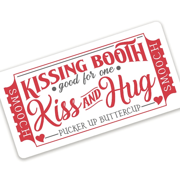 Kissing Booth Ticket Hugs and Kisses Sign for Wreaths - Valentine's Day Wreath Sign - Metal Signs For Wreaths