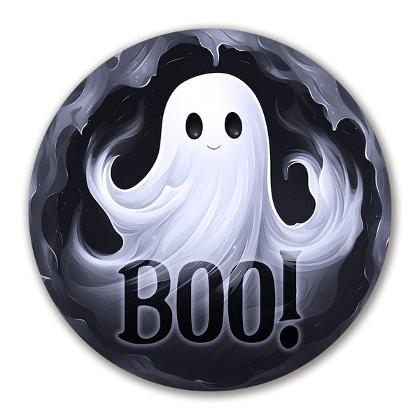 Black and White Ghost Metal Wreath Sign, Boo Halloween Wreath Attachment, Plaques for Halloween Wreaths, Cute Halloween Decoration