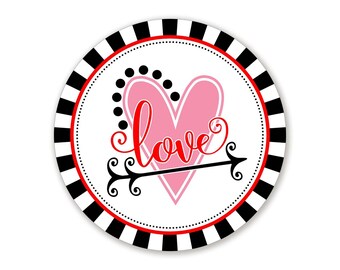 Whimsical Black and White Heath With Arrow Love Wreath Sign - Choose Your Size Round Wreath Attachment