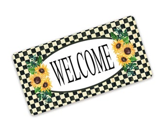 Antique Check Welcome Sign - Sunflower Welcome Sign - Fall Wreath Sign - Metal Wreath Sign