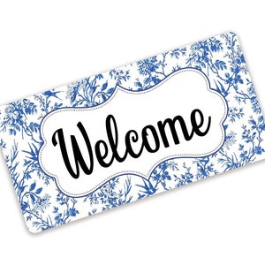 China Blue Toile Welcome Sign - Blue Floral Metal Sign For Wreaths - Wreath Making Supplies