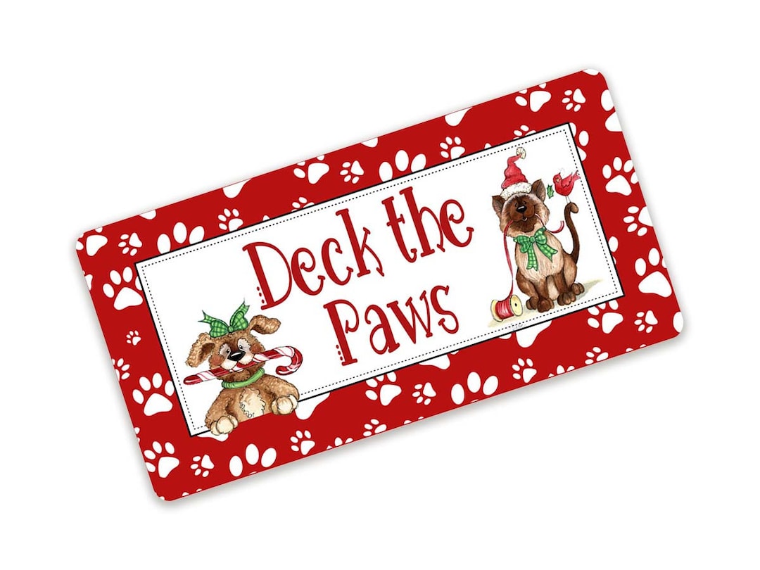 Deck the Paws Sign Wtih Cat and Dog Metal Christmas Wreath Sign Etsy