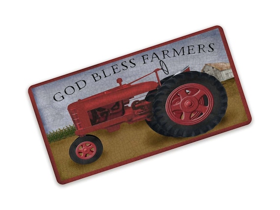 ArogGeld God Bless Farmers Primitive Wreath Red Tractor 2021 Iron Sign Wall Decor Rustic Farmhouse Hanging Metal Sign Decoration Retro Vintage Wall Art Gift Home Cafe Bar Party Outdoor 