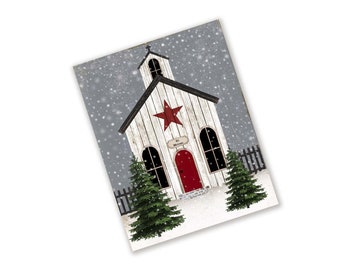 Rustic Winter Church Scene Sign for Wreaths