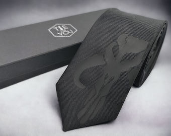 Mythosaur of the Mandalorians Black Edition Star Wars Silk Tie - Slim Tie - Wedding, Fathers Day Gift, Birthday Gift,  Christmas Gift