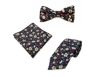 Corbata de algodón floral - Corbata fina para padrinos de boda