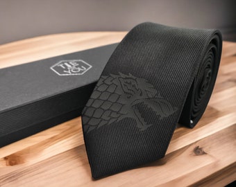 Juego de Tronos Tie Black Edition- Stark Wolf Tie - Slim Tie - Corbata de boda, regalo de Navidad, regalo del Día del Padre, regalo de cumpleaños