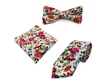 Corbata fina de algodón floral – Corbata de boda