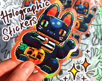 Autocollant holographique Halloween Lucky Cat