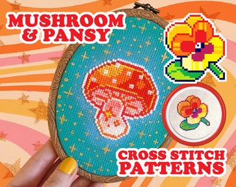 Mushroom and Pansy cross stitch PDF patterns
