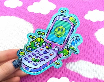 Glitter flip phone Smiley Y2K sticker