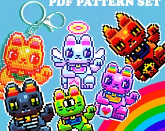 6 Mini Lucky Cat cross stitch patterns