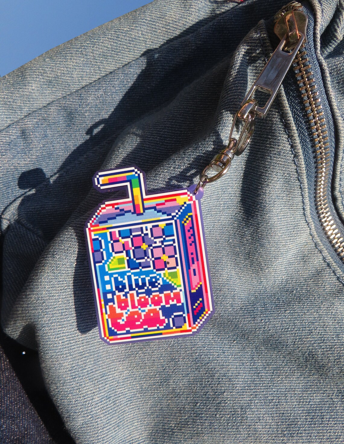Pixel juice box keyring / keychain BLUE BLOOM TEA Etsy