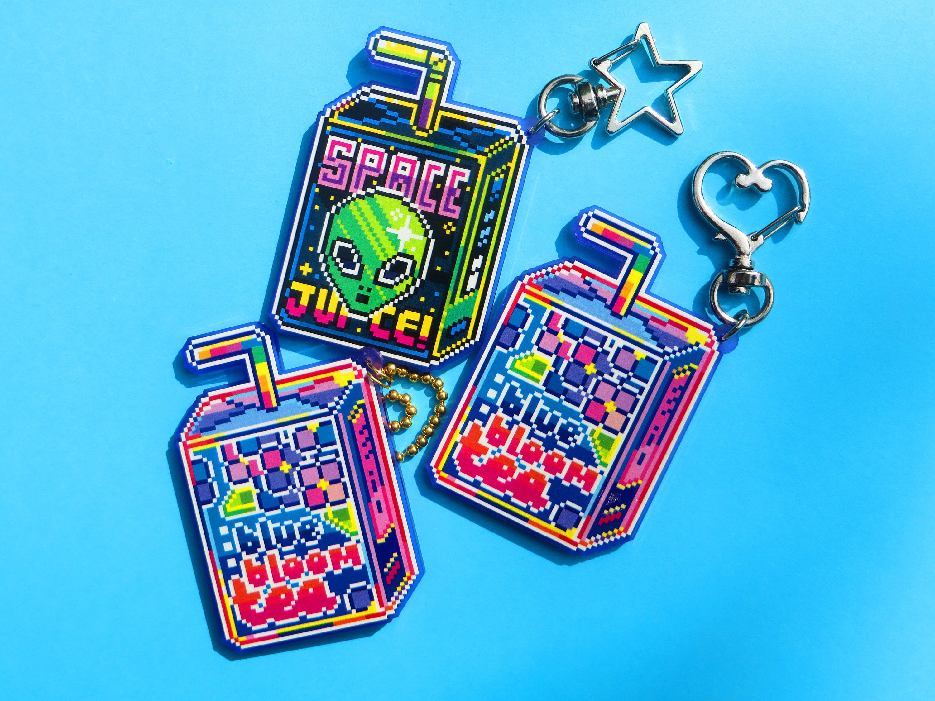 Pixel juice box keyring / keychain BLUE BLOOM TEA Etsy