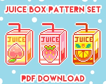 Cross Stitch 'Juice Box' Pattern Set - Peach - Strawberry - Orange