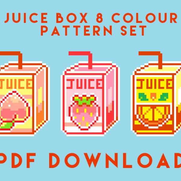 Cross Stitch 'Juice Box' Pattern Set - Peach - Strawberry - Orange