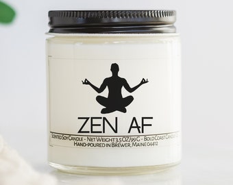 Zen AF Funny Personalized Candle, Yoga Gifts for Him, Meditation Gifts Zen Gift for Boss, Yoga Decor, Funny Meditation Room Decor, Zen Gift