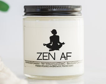 Zen AF Funny Personalized Candle, Yoga Gifts for Her, Meditation Gifts Zen Gift for Boss, Yoga Decor, Funny Meditation Room Decor, Zen Gift