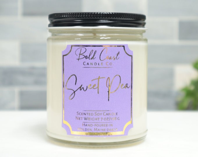 Sweet Pea Scented Soy Candle, Birthday Gift for Her, Mother's Day Gift, Scented Candle Gift, Jar Candle, Housewarming Gift