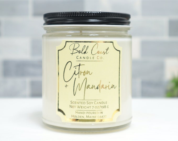 Citron Mandarin Scented Soy Candle, Eco Friendly Candle, Christmas Gift For Her, Summer Candle Scent, Housewarming Gift, Stocking Stuffer