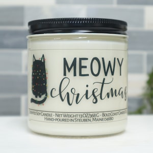 Meowy Christmas Soy Candle, Cat Lover Gift, Funny Christmas Candle, Holiday Decoration, Office Holiday Gift, Christmas Gift for Best Friend