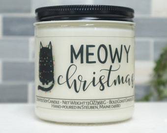 Meowy Christmas Soy Candle, Cat Lover Gift, Funny Christmas Candle, Holiday Decoration, Office Holiday Gift, Christmas Gift for Best Friend