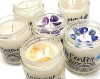 Crystal Infused Candle Variety Gift Set of Six, Manifestation Candle to Promote Relaxation, Intention Candle, Reiki Candle, Stocking Stuffer