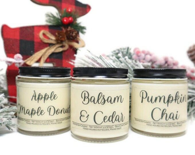 Holiday Scent Soy Candle Sample Gift Set, Coworker Christmas Gift, Gift for Mother in Law, Christmas Candle Gift Basket for Her, Yankee Swap