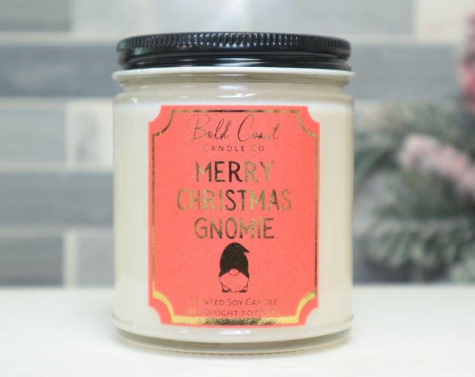 Merry Christmas Gnomie Soy Candle, Funny Christmas Decoration, Office Holiday Gift, Christmas Candle Gift for Best Friend, Funny Sister Gift