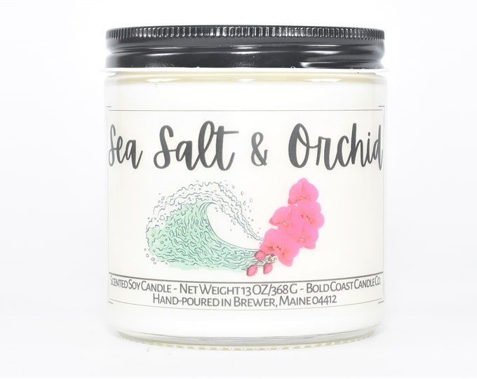 Sea Salt & Orchid Scented Soy Candle, Birthday Gift for Her, Mother's Day Gift, Scented Candle Gift, Jar Candle, Housewarming Gift